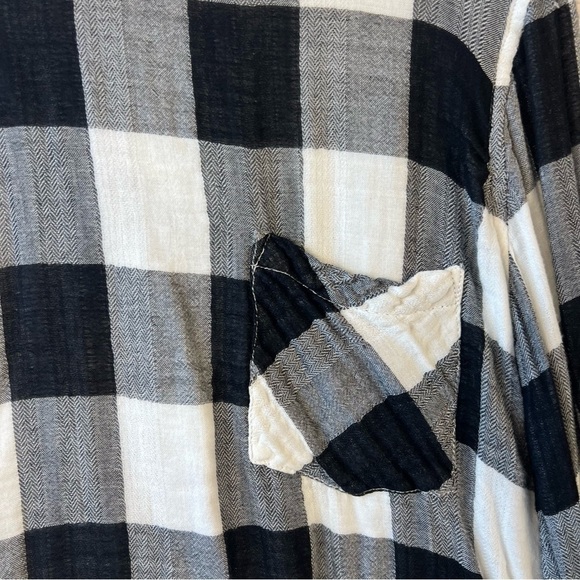 Cloth & Stone Buffalo Check Gauze Lace Up Back Long Sleeve Women’s Top Small - Picture 3 of 5